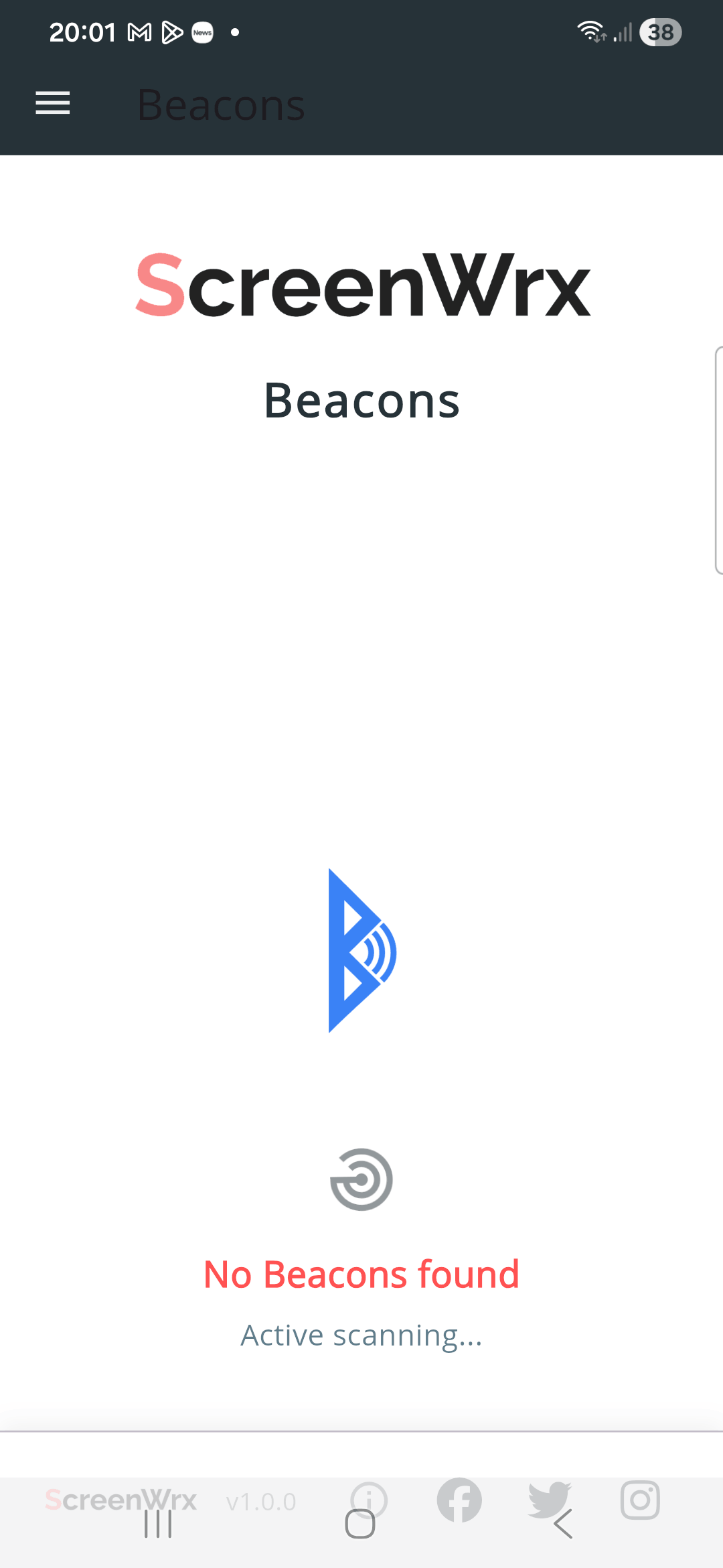 Nearby beacon scanning screen